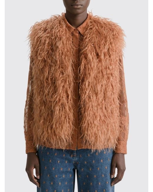 Forte_forte Brown Faux-Fur Waistcoat With V-Neck