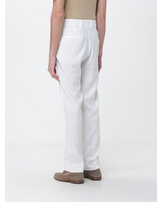 Paolo Pecora White Linen Blend Straight Trousers for men