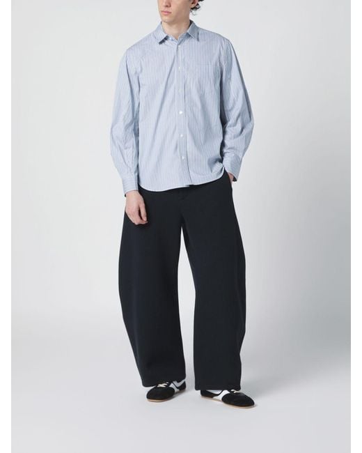 Sacai Blue Striped Cotton Shirt With Balloon Sleeves for men