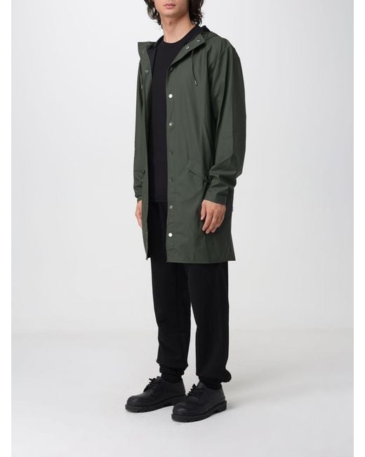 Rains Green Knee-Length Hooded Raincoat for men