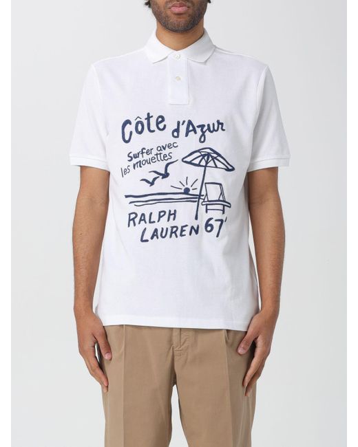 Polo in piquet con stampa di Polo Ralph Lauren in White da Uomo