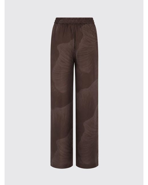 Herno Brown Floral Print Silk Straight-Leg Trousers With Drawstring Waist