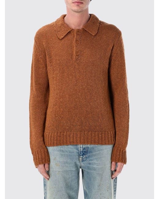 sunflower Orange Cotton And Linen Knit Polo Shirt for men