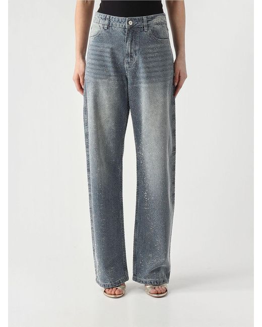 Twentyfourhaitch Blue Wide Leg Jeans With Rhinestones