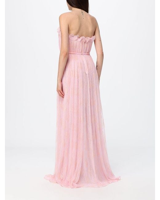 Genny Pink Off-The-Shoulder Pleated Lace Bustier Gown