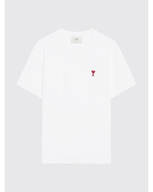 AMI White Organic Cotton Crewneck T-Shirt With Ami De Coeur Embroidery for men
