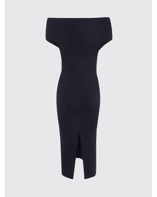 Alberta Ferretti Blue Off-The-Shoulder Midi Sheath Dress With Back Slit
