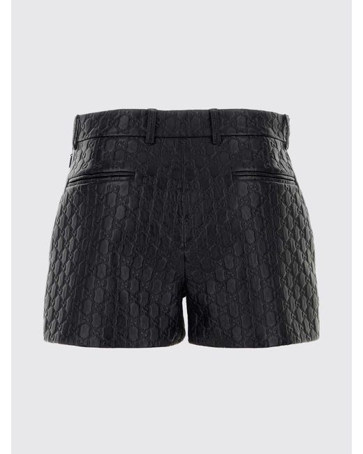 Gucci Black Gg Monogram Lambskin Leather Shorts With Mid-Rise Waist