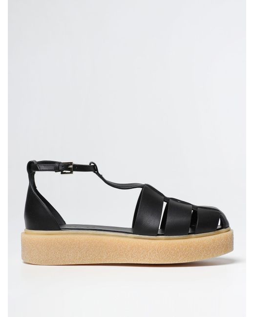Max Mara Flat Sandals in Black | Lyst