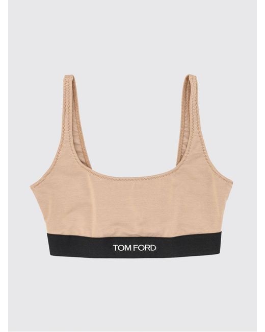 Tom Ford White Cropped Modal Bralette Top With Contrast Logo Band