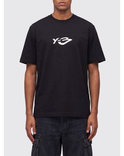 Y-3 Black Cotton Crewneck T-Shirt With Contrast Logo Print On The Back for men