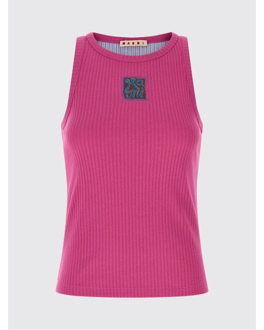 Marni Red Cotton Knit Top With Logo