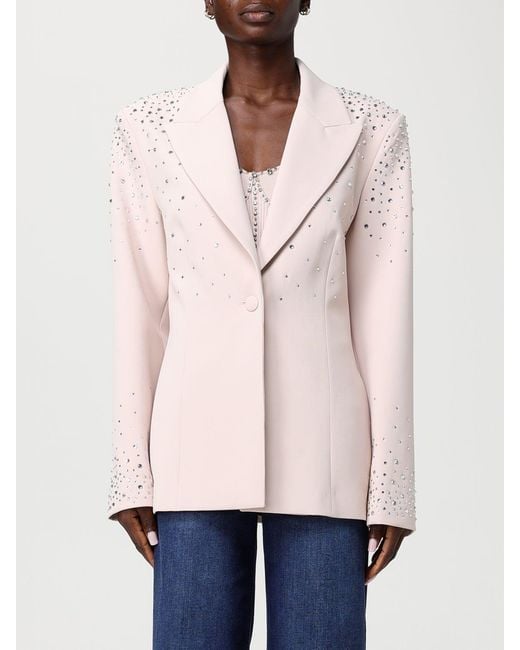 Liu Jo Natural Single Breasted Crêpe Blazer With Rhinestones