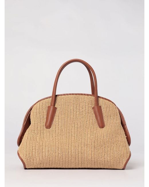 Coccinelle Natural Tylde Crochet Raffia And Hammered Leather Bag