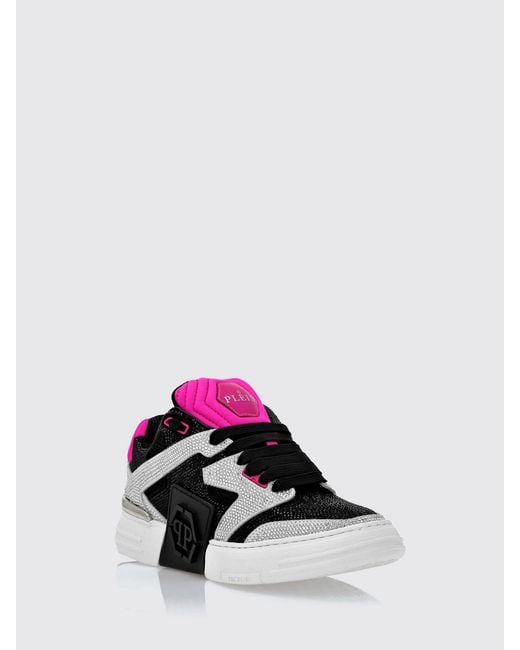 Philipp Plein Pink Crystal-Embellished Suede And Leather Low-Top Trainers for men