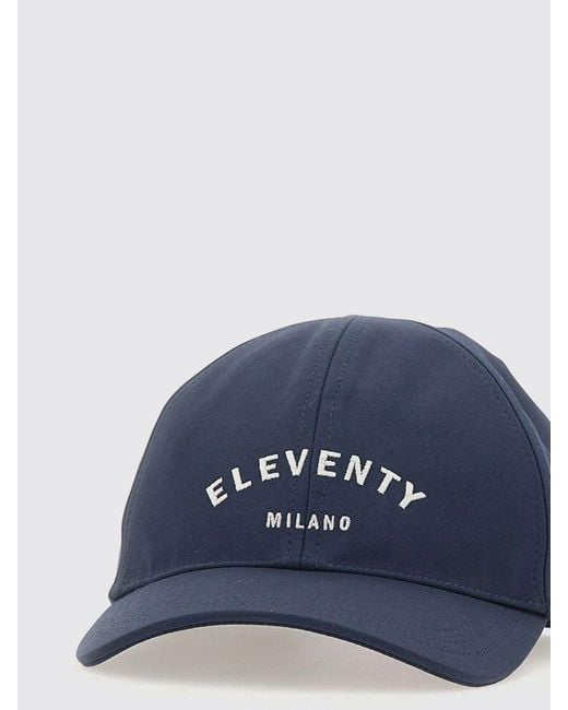 Eleventy Blue Cotton Twill Hat With Embroidered Logo for men