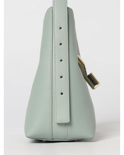 Furla Green Goccia Grained Leather Shoulder Bag By With Snap Closure