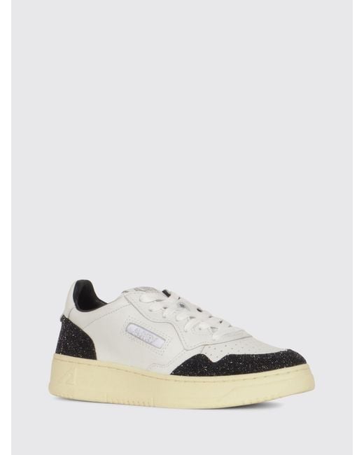 Autry White Medalist Low Leather And Glitter Sneakers
