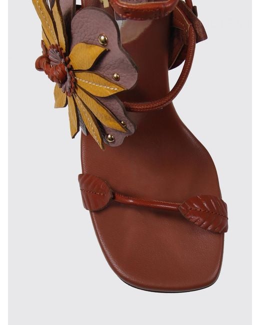 Zimmermann Brown Brightside Leather Sandal With Applied Flower
