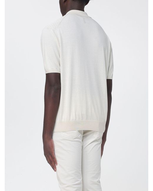 Canali White Cotton Blend Knit Polo Shirt for men