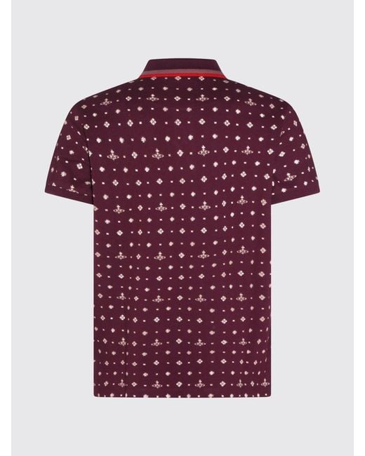Vivienne Westwood Red Printed Cotton Polo Shirt for men