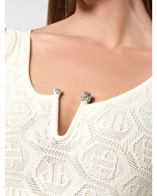Philipp Plein White Jersey Midi Dress