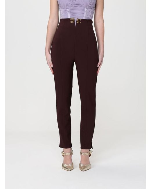 Elisabetta Franchi Red Double Stretch Crepe Trousers With Logo