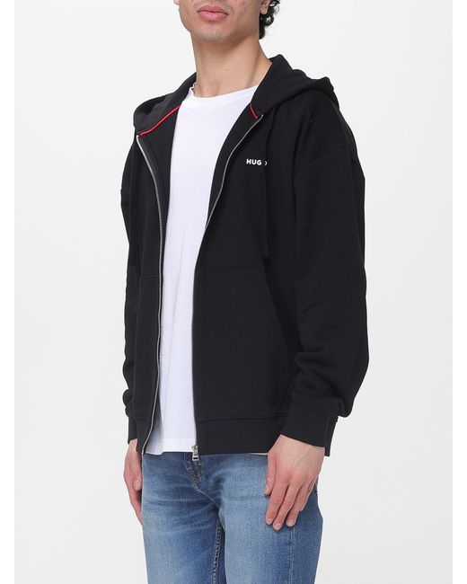 HUGO Black Dapozip Cotton Hoodie for men