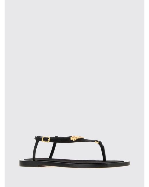 Balenciaga Black Riva Low-Heeled Goat Leather Thong Sandals With Logo