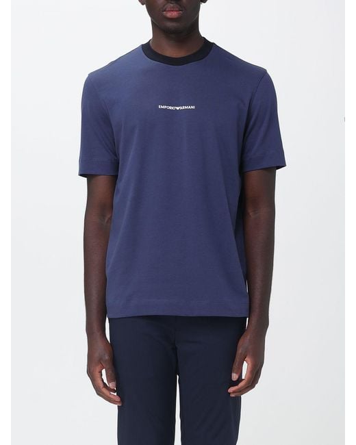 Emporio Armani Blue Crew Neck T-Shirt With Logo for men