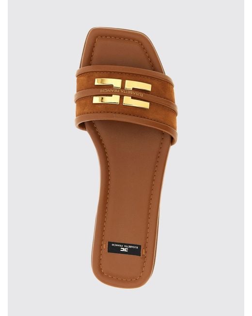 Elisabetta Franchi Brown Monogram Suede Mules