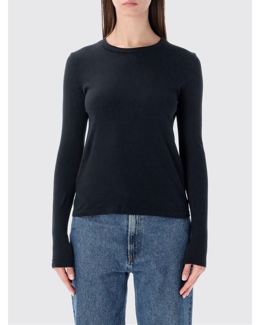 American Vintage Blue Long-Sleeved Slim Fit Crew Neck T-Shirt