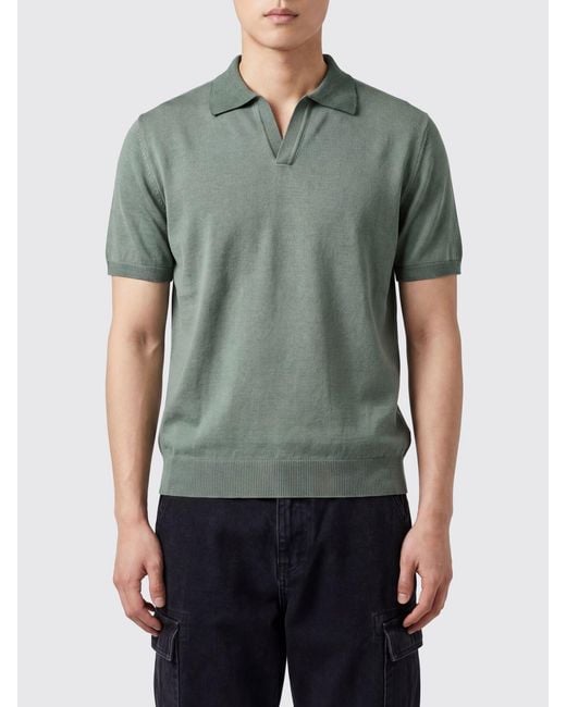 Altea Green Cotton Sateen Knit Polo Shirt With A Classic Collar And V-Neck for men