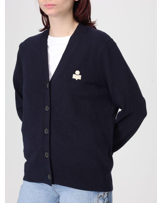 Isabel Marant Blue Karina Logo Cotton Blend V-Neck Cardigan