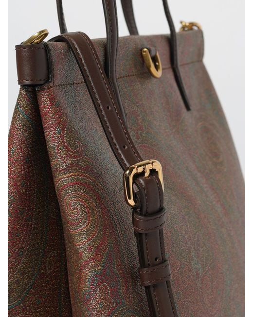 Etro Brown Coated Cotton Shopping Bag With Paisley Jacquard