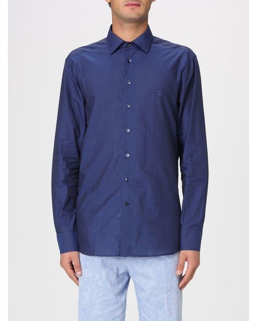 Etro Blue Cotton Poplin Shirt for men