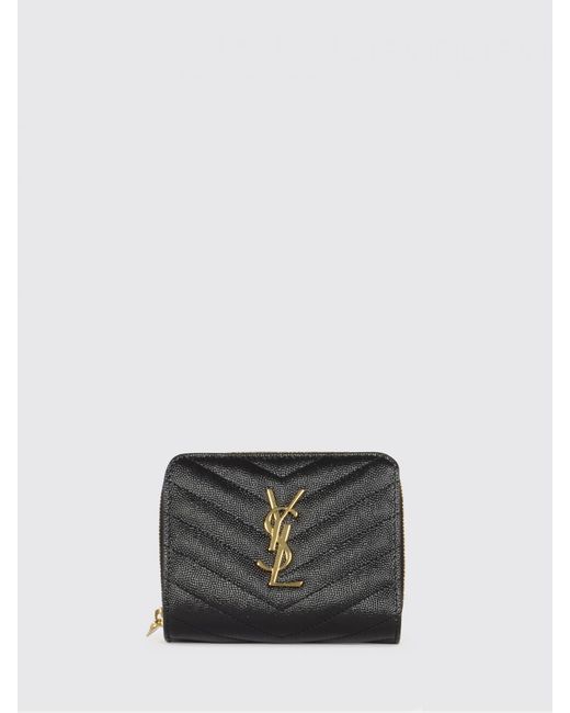 Saint Laurent Black Cassandre Grained Leather Wallet
