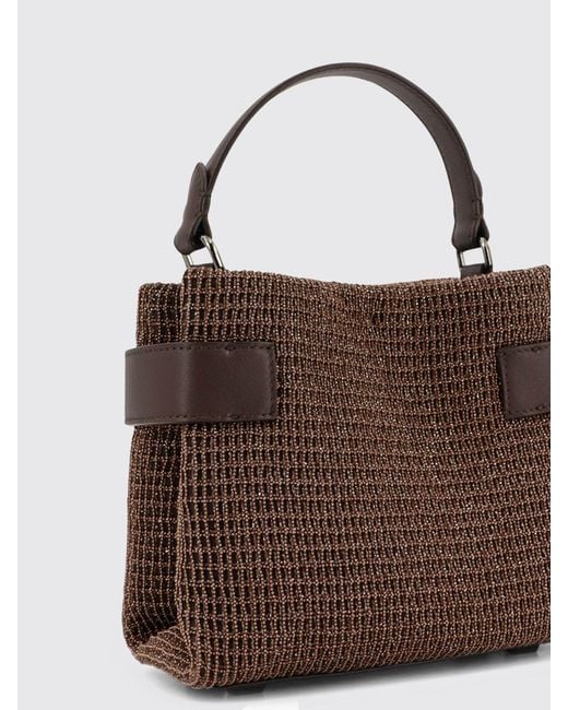 Brunello Cucinelli Brown Essence Mini Leather Handbag With Embroidery