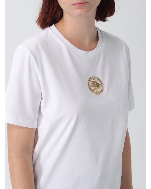 Elisabetta Franchi White Cotton T-Shirt With Applied Metallic Logo