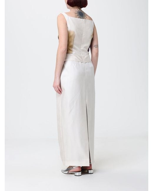 Antonio Marras White Floral Print Silk Long Dress