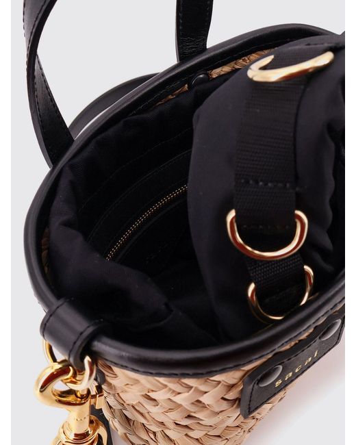 Sacai Natural Woven Raffia And Leather Bag