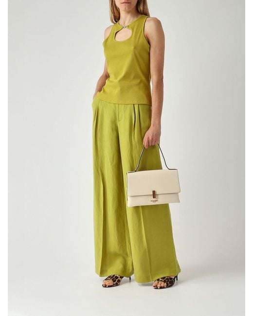 Twinset Green Linen Blend Palazzo Trousers