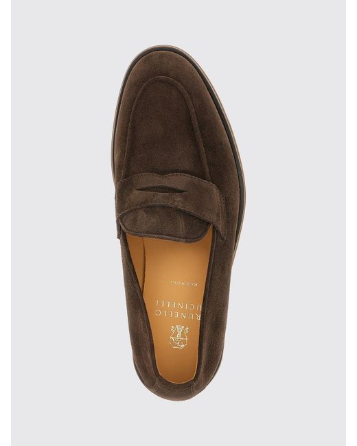 Brunello Cucinelli White Suede Calfskin Penny Loafers With Rubber Sole for men