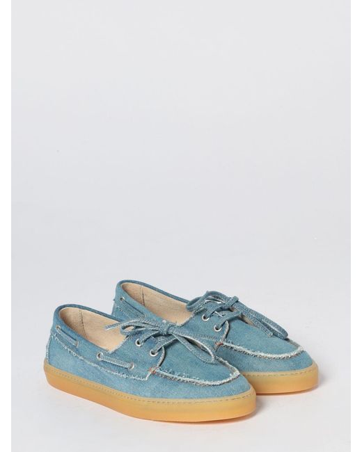 Paia Copenhagen Blue Cotton Denim Boat Shoes With A Rubber Sole