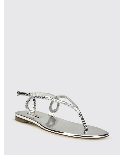 Casadei White Josephine Laminated Patent Leather Sandal With Rhinestones
