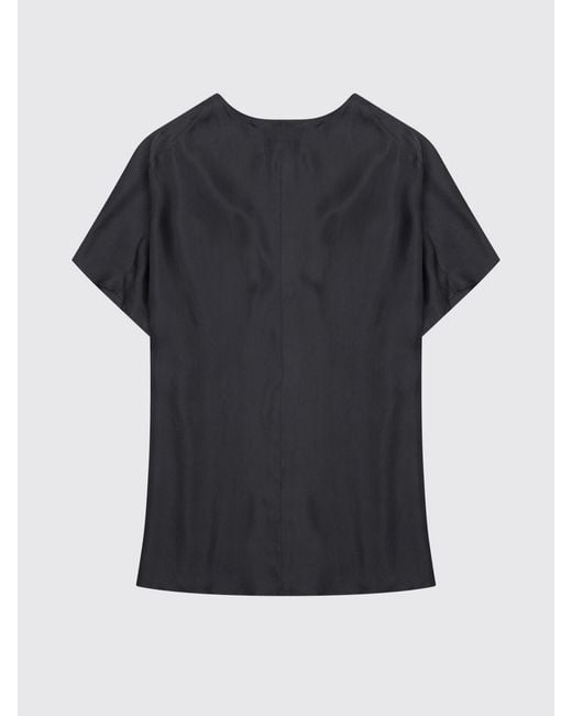 Alysi Black V-Neck Pure Silk Blouse With Short Sleeves And A Straight Cut