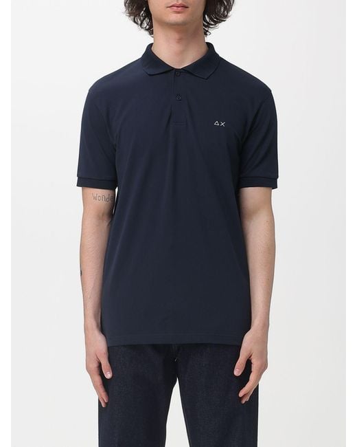 Sun 68 Blue Cotton Logo Polo Shirt for men