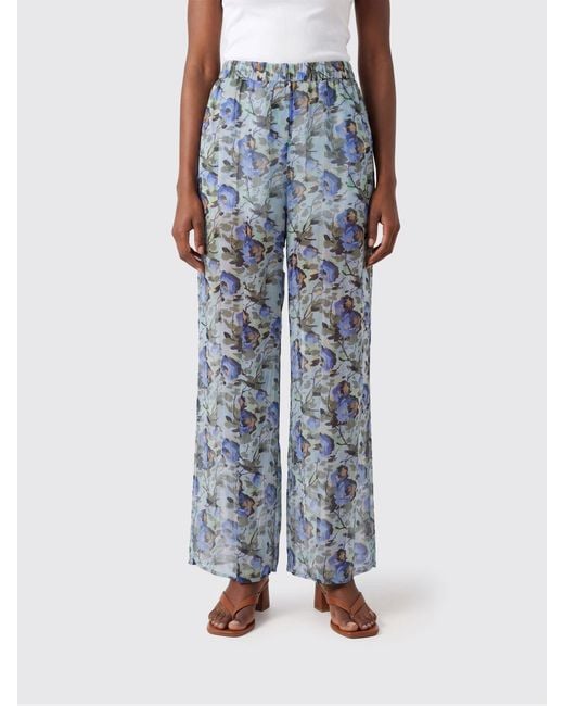 Semicouture Blue Athena Floral Print High-Waisted Palazzo Trousers