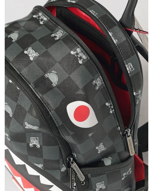 Sprayground Gray Saffiano Coated Cotton Check Backpack With Printed Logo for men