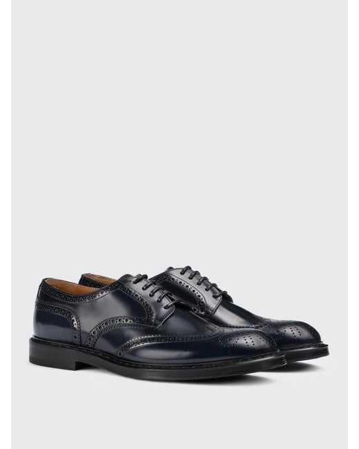 Doucal's Blue Brushed Leather Derby Shoes With Brogue Motif for men